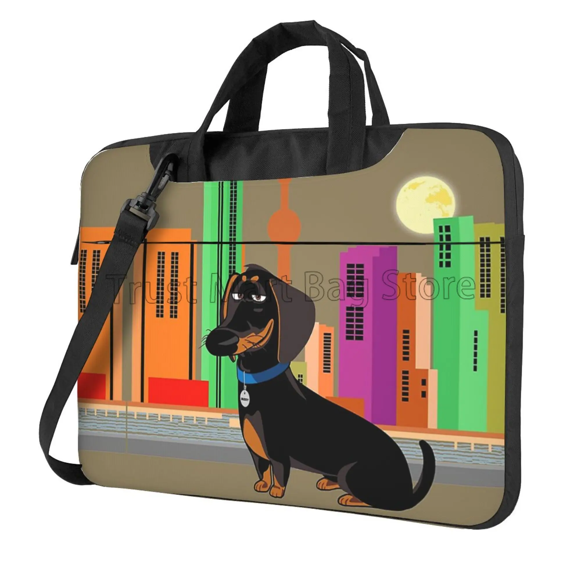 Laptop Accessories Organizer Bag - Dachshundプリントラップトップキャリングバッグ、かわいいノートブックケース、超軽量フックバッグ、ショルダーストラップハンドル付きタブレットカバー、13インチ、14インチ、15.6インチ