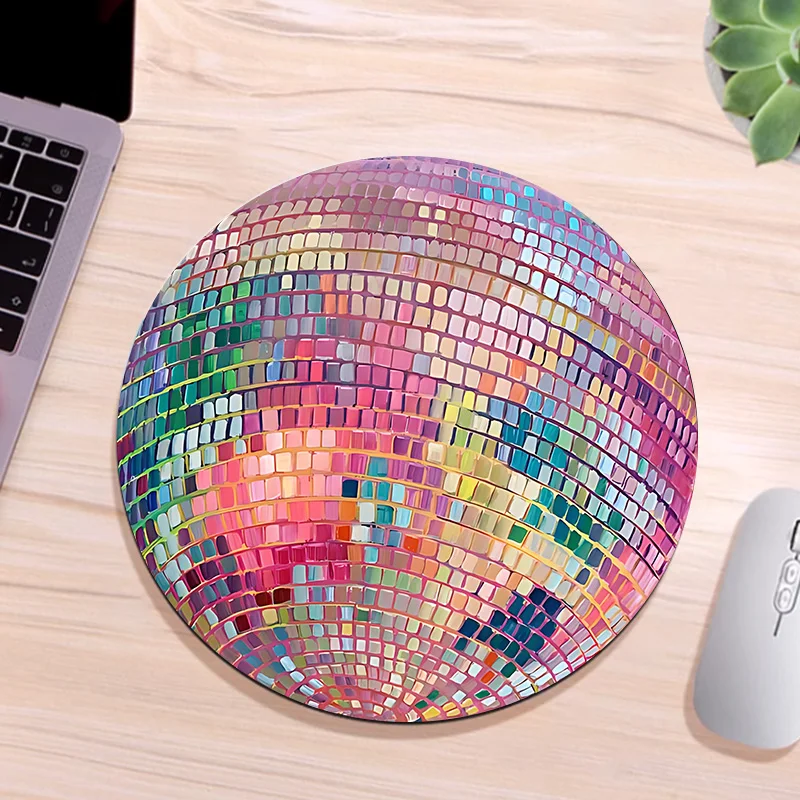 Laptop Accessories Pink - ラバーラウンドピンクディスコボールマウスマット - オフィス用ラップトップデスクマット、美しいデスクトップアクセサリー - ガールフレンドへの理想的なマット