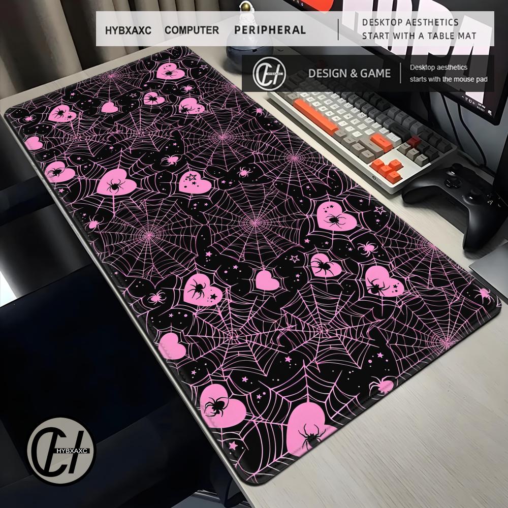Laptop Accessories Pink - 90x40 ホワイトまたはピンクのスパイダーウェブハートデスクマット パステルカラー かわいい ゴシック エモ