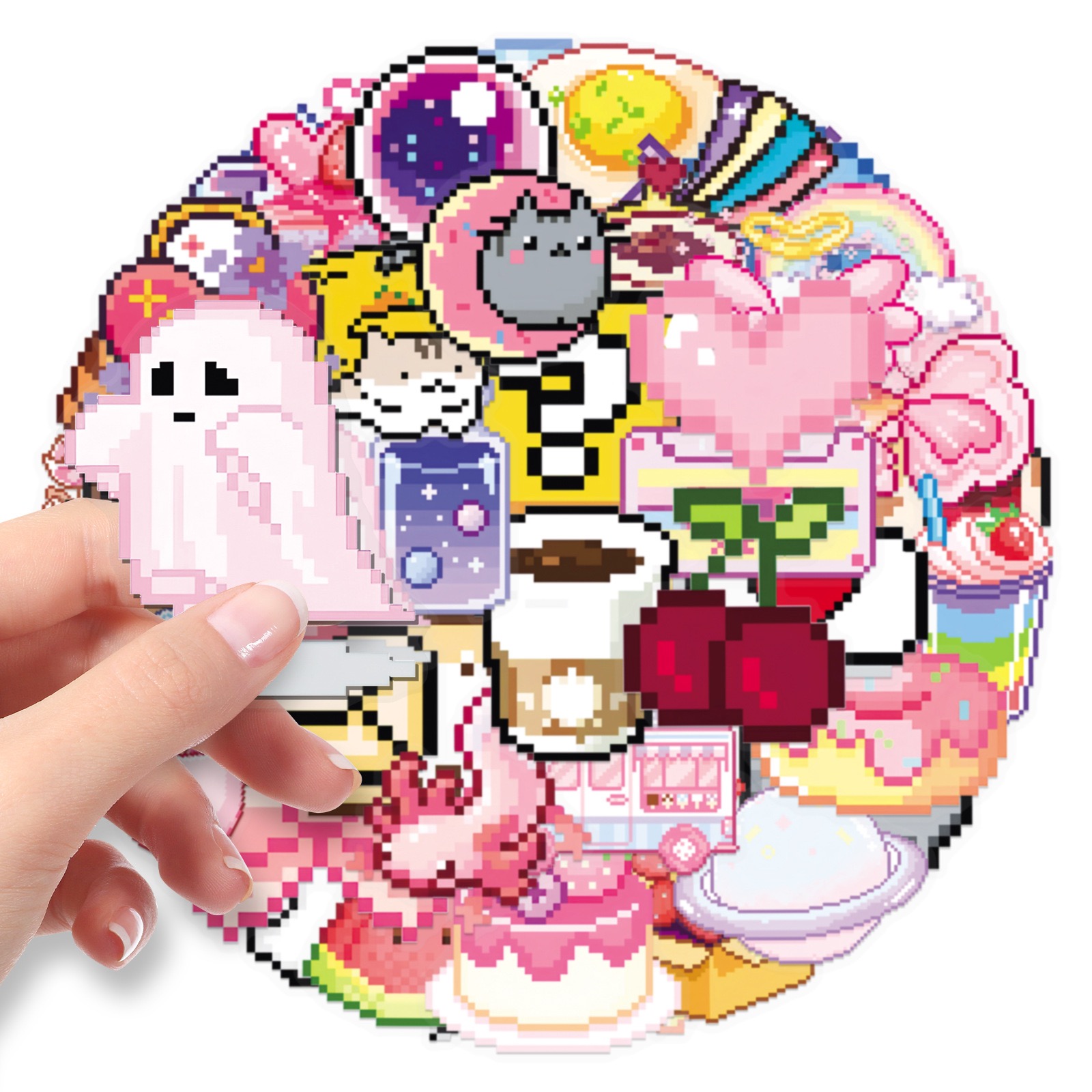 10/50 個かわいいピンクピクセル女の子透明ステッカーイン - Laptop Accessories Girly のレビューと価格